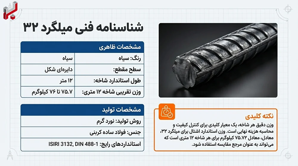 مشخصات فنی میلگرد 32