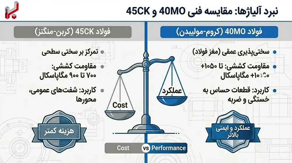 مقایسه میلگرد MO40 و CK45 - اینفوگرافیک